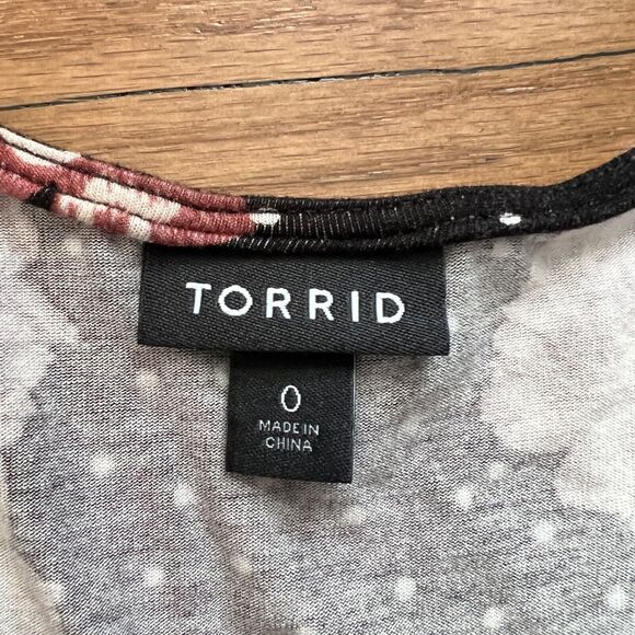Torrid Dress Size 0/0X Mini Jersey Wrap Floral Rose Polka Dot Black White Pink - Picture 5 of 10